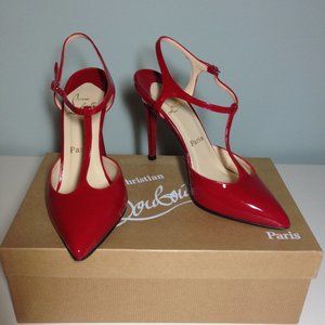 Authentic Christian Louboutin patent leather T strap heels LIKE NEW